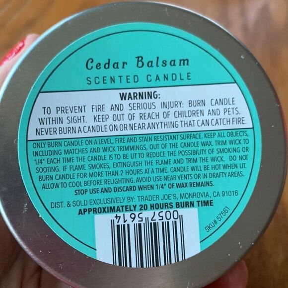 TRADER JOE'S Scented Candle Tin Cedar Balsam 5.7 oz. - Picture 2 of 4